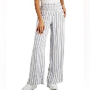 Rewash White and Gray Striped Wide-Leg Pants